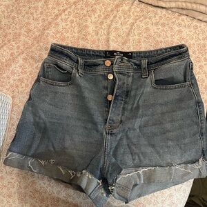Hollister Blue Jean Shorts High-Waisted Raw Hem